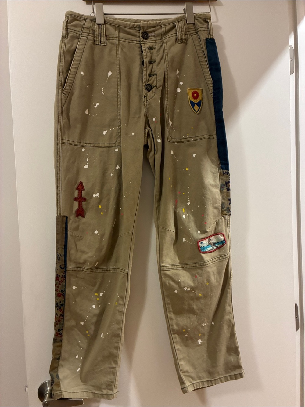Pilcro Khaki Painter Chinos with Patchwork & Paint Splatter